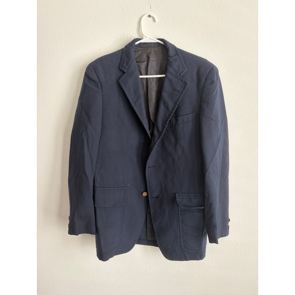 Vintage Serrys Inc Hanover NH Navy Blue Blazer Sport Coat Gold Crest Buttons
